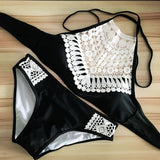 2020 New Women Sexy Lace Cropped Bikini Set High Neck Push Up Padded Summer Beach Bathing Suit Two Piece Bikini Swimwear