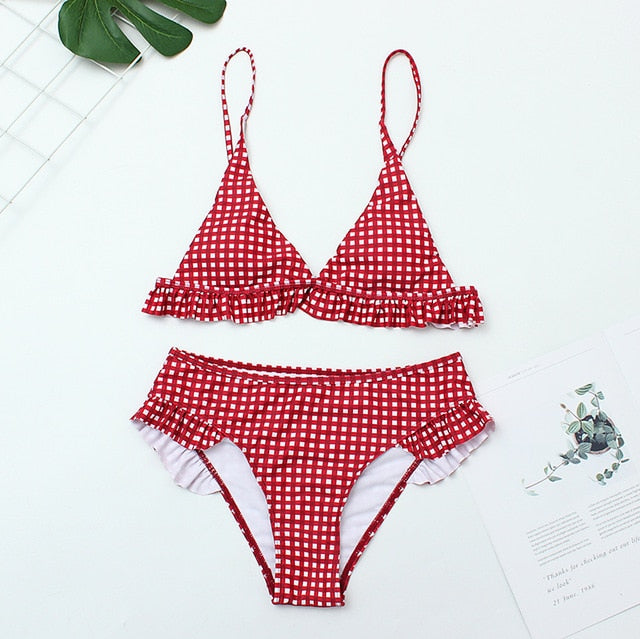 Plaid Sexy Women Bikini Set 2019 New Push Up Ruffles Padded Swimwear Bikini Hot Sale Women Bathing Suit Beachwear Swimming Suit